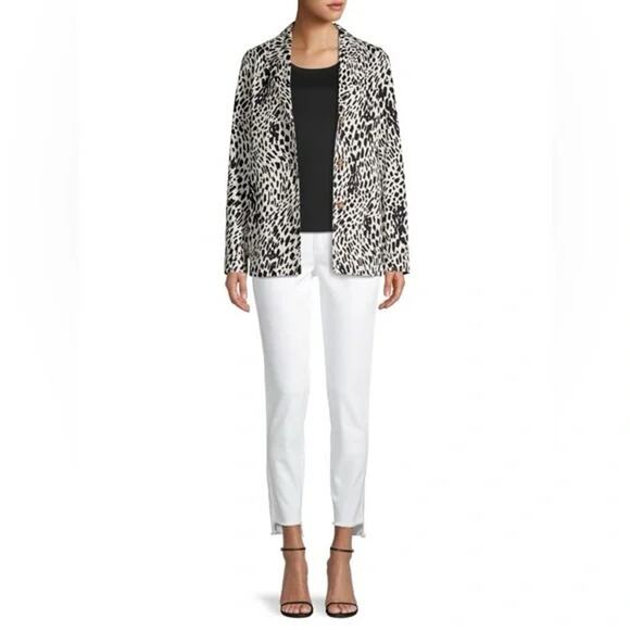 Lafayette 148 Coleman Cheetah Print Twill Blazer Jacket Black White Sz XL Cotton - Picture 9 of 15